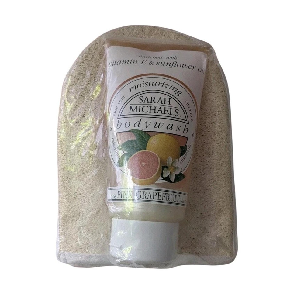 Vtg Sarah Michaels Pink Grapefruit Gift Set Body Wash Exfoliating Mitt NOS 90s